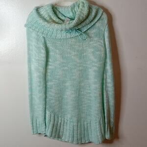 No Boundaries Large green knitted cowl neck with bow sweater